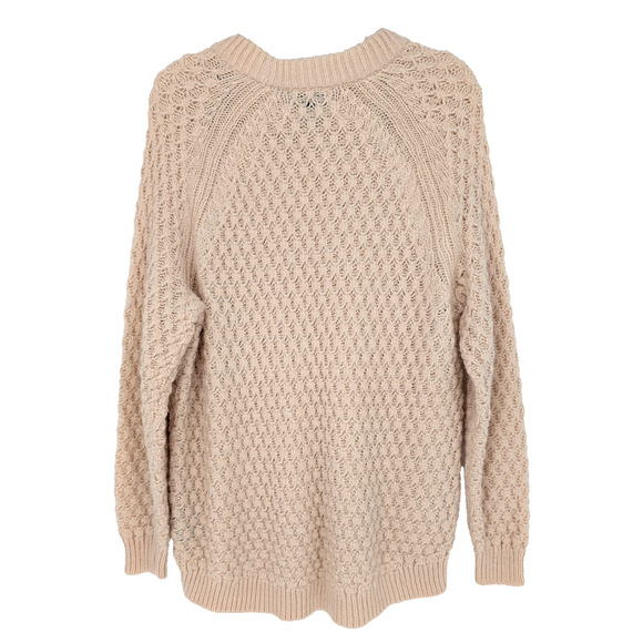 H & M Womens Oatmeal Chunky Knit Oversized Fisherman Classic Preppy Sweater SML - Picture 7 of 8